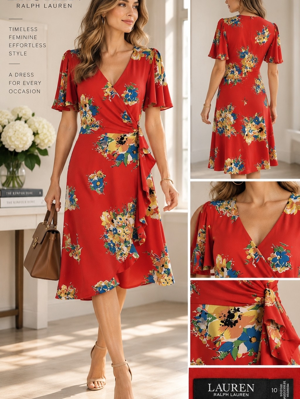 LAUREN Ralph Lauren Red Floral Wrap Dress